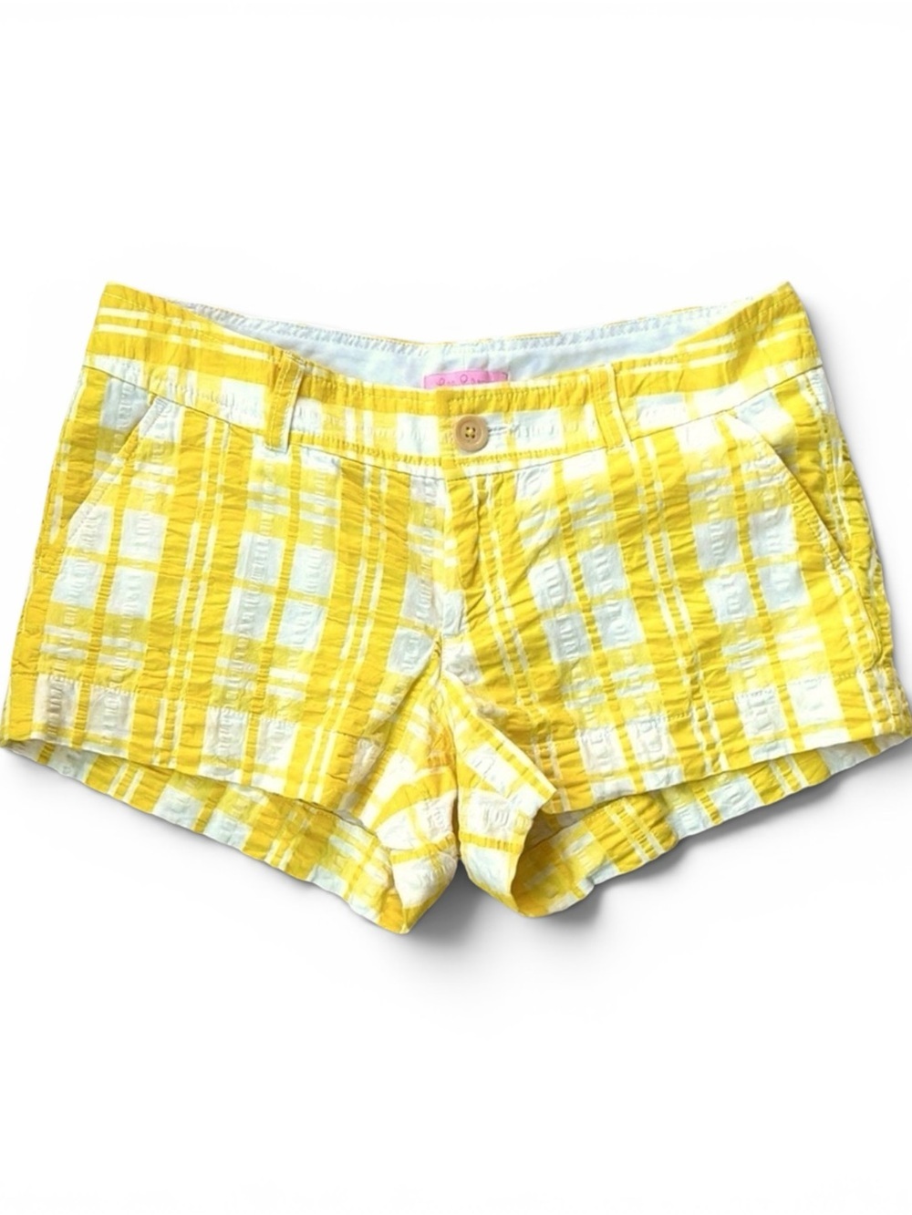 Lilly Pulitzer Yellow Plaid Seersucker Shorts Size 2